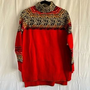 Anthropologie Moth Fair Isle Printed Red Tunic Sweater with Mockneck. Xs. NWT